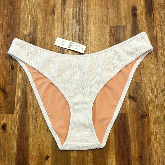 J. Crew NWT white Textured Curve Waist Cheeky Bikini Bottom Women’s S… - Picture 1 of 3